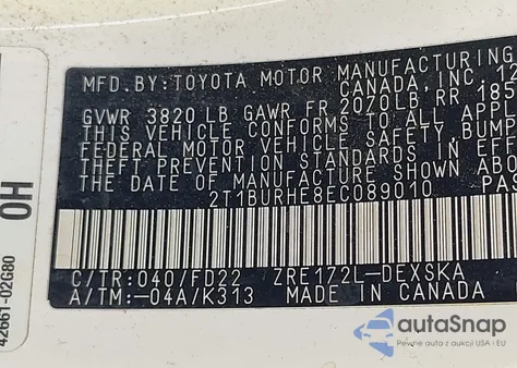 2014 Toyota Corolla S Plus из США, поврежденный, VIN 2T1BURHE8EC089010